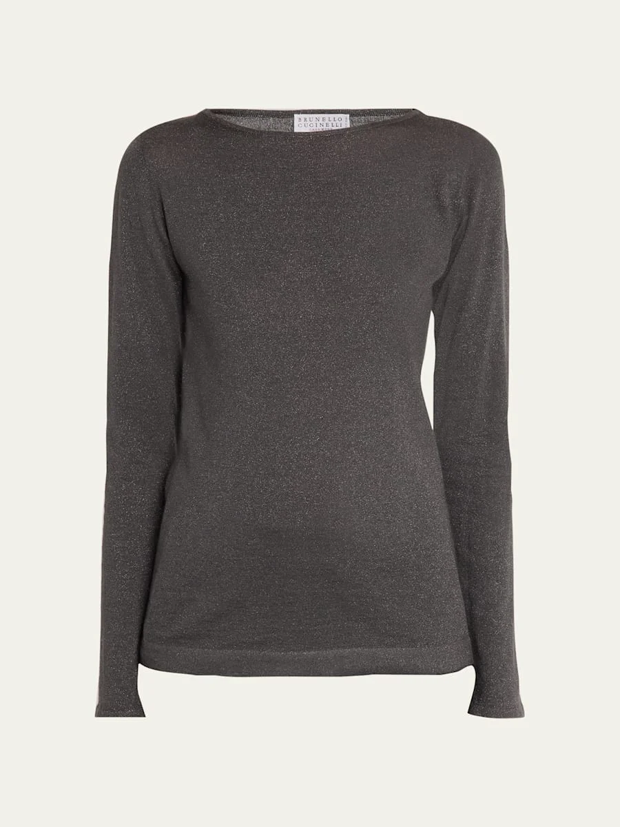 Cashmere-Silk Lurex Long-Sleeve Top - 1