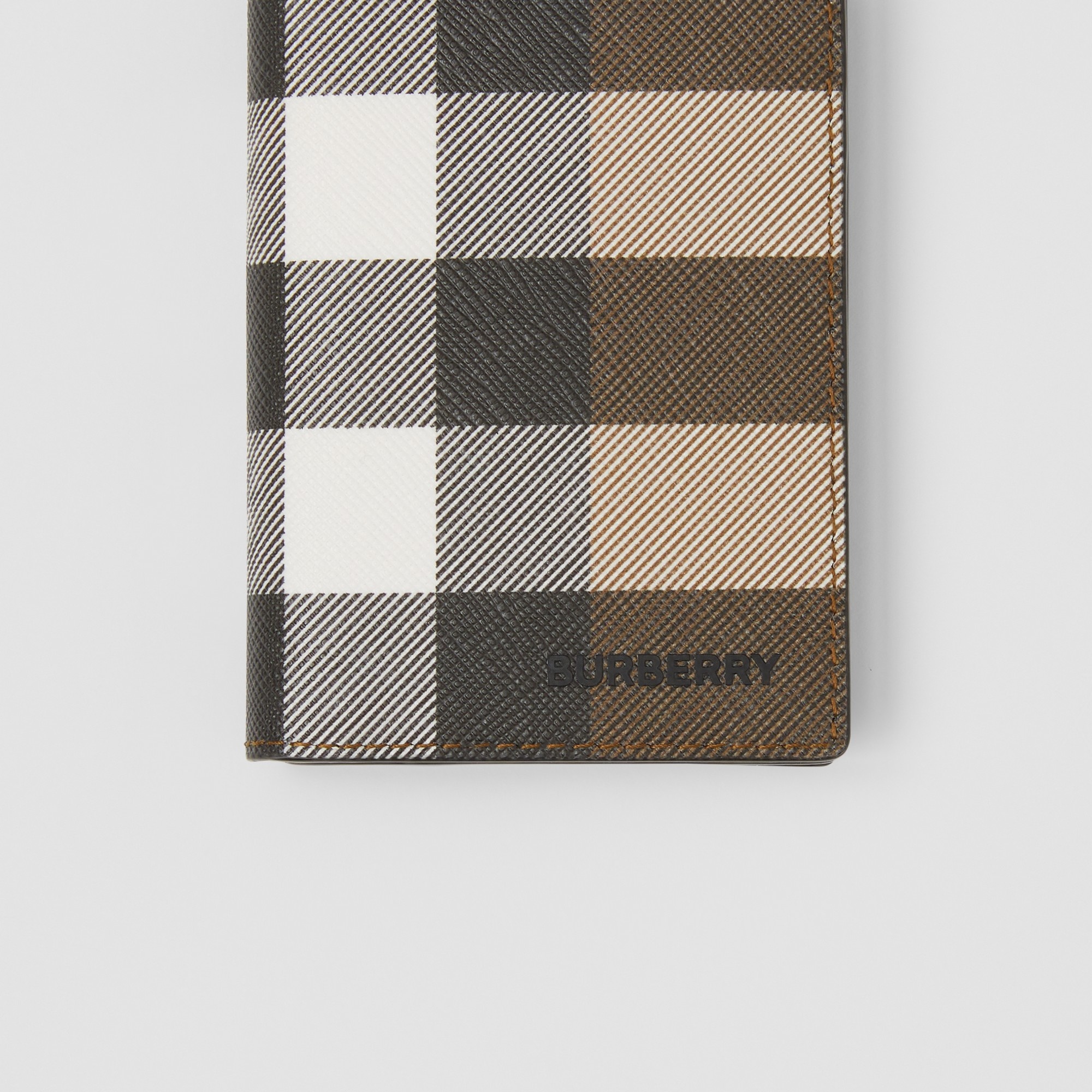 Check and Leather Folding Card Case - 2