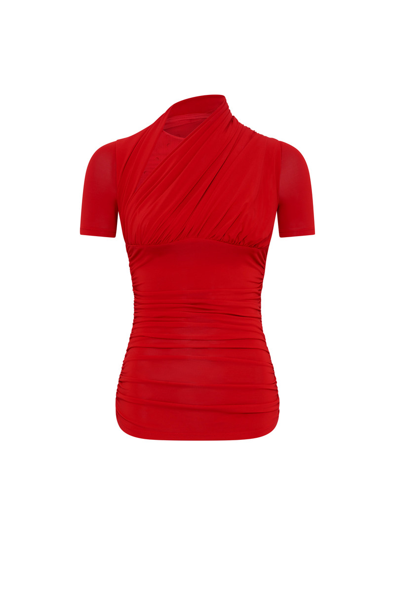 Draped jersey and plumetis top 1