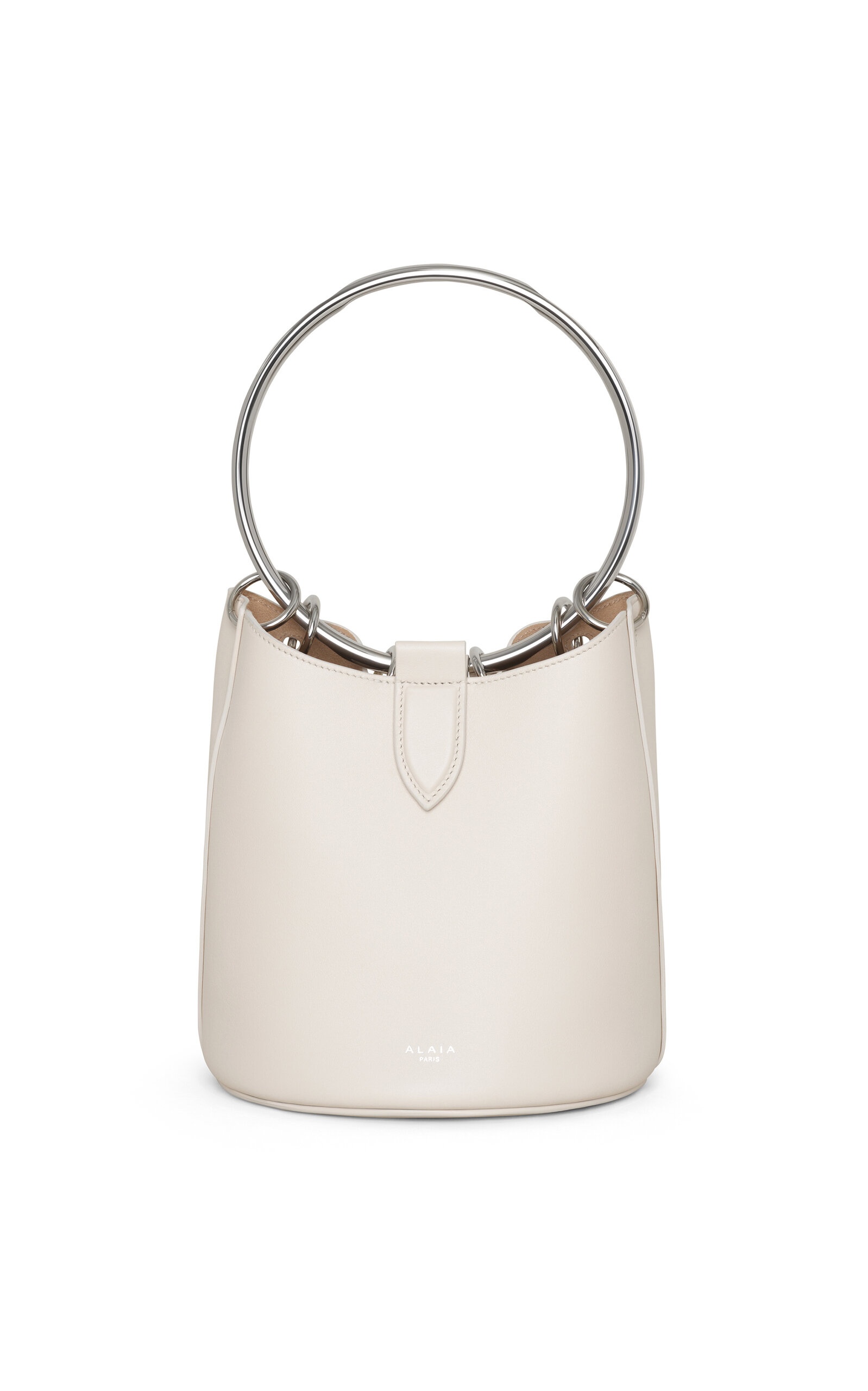 Ring-Handle Leather Bucket Bag white - 3