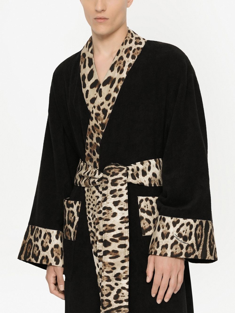 leopard print-trim bathrobe - 6