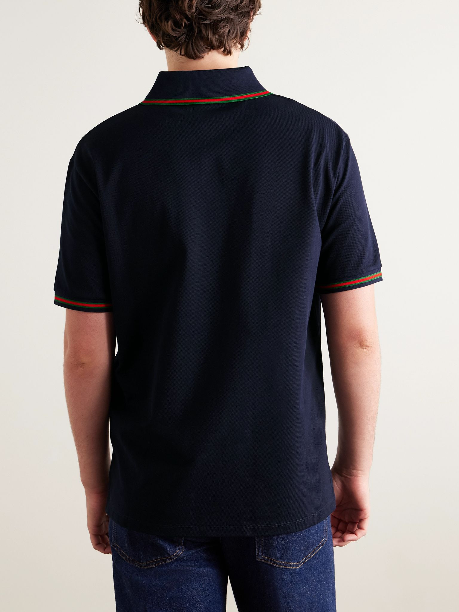 Logo-Embroidered Cotton-Piqué Polo Shirt Blue - 3