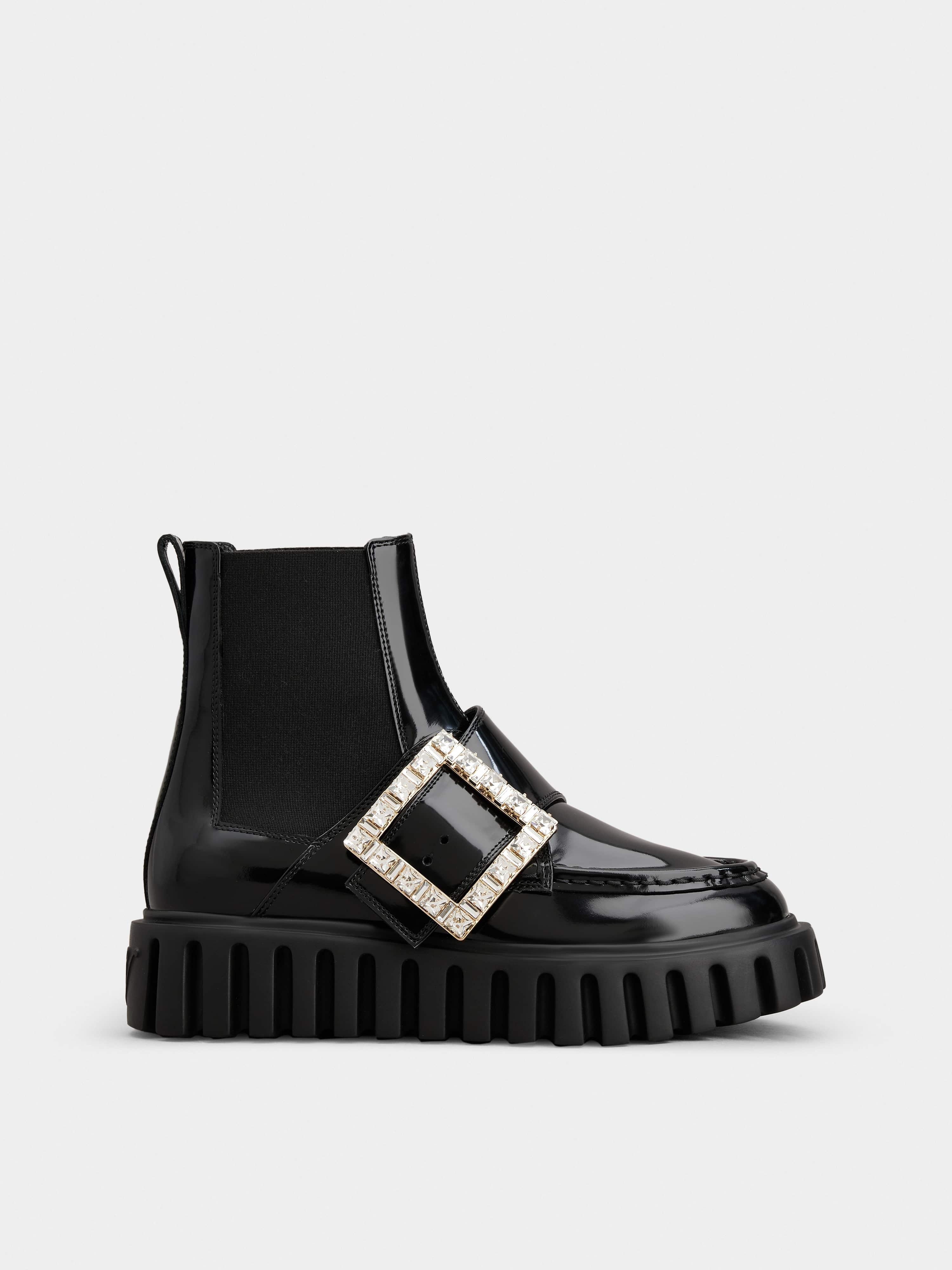 Viv' Go-Thick Strass Buckle Chealsea Ankle Boots in Patent Leather - 1