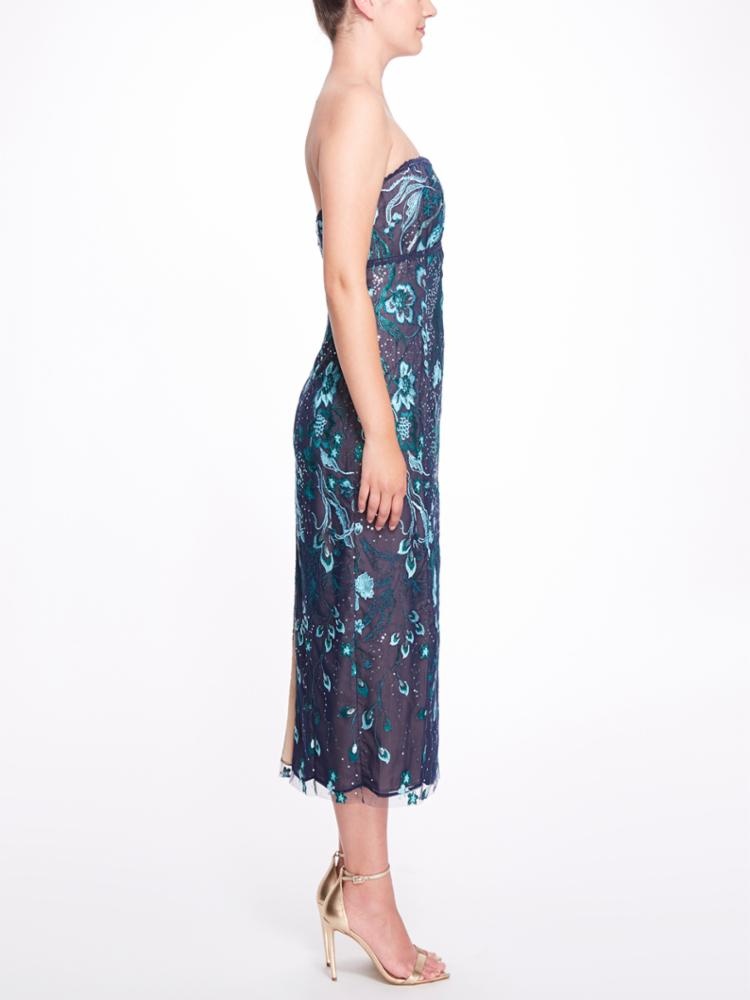 STRAPLESS EMBROIDERED TEA LENGTH GOWN - 2