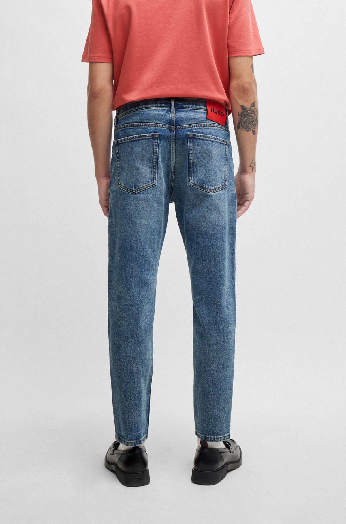 TAPERED-FIT JEANS IN BLUE STRETCH DENIM - 4