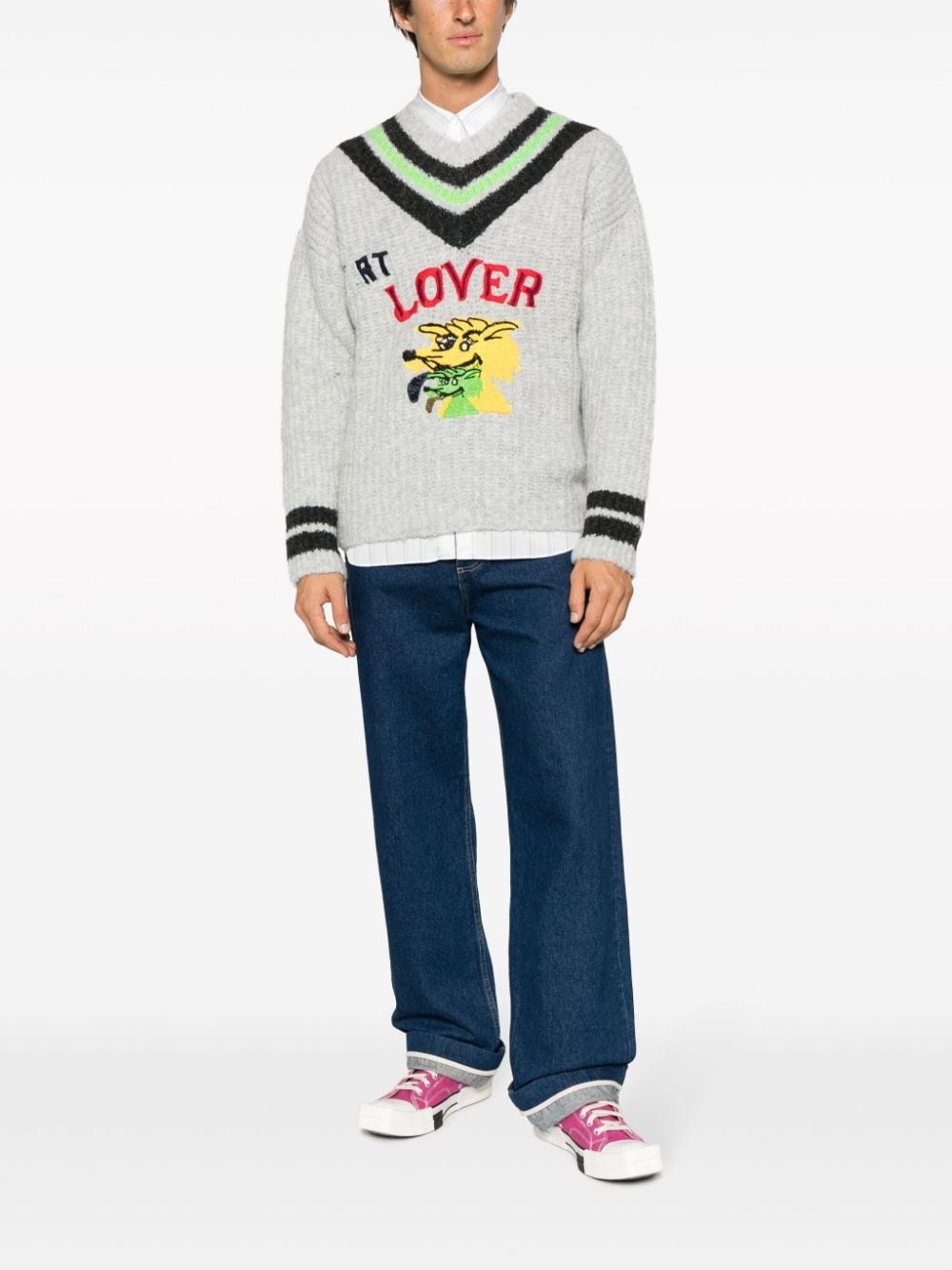 embroidered V-neck jumper - 2