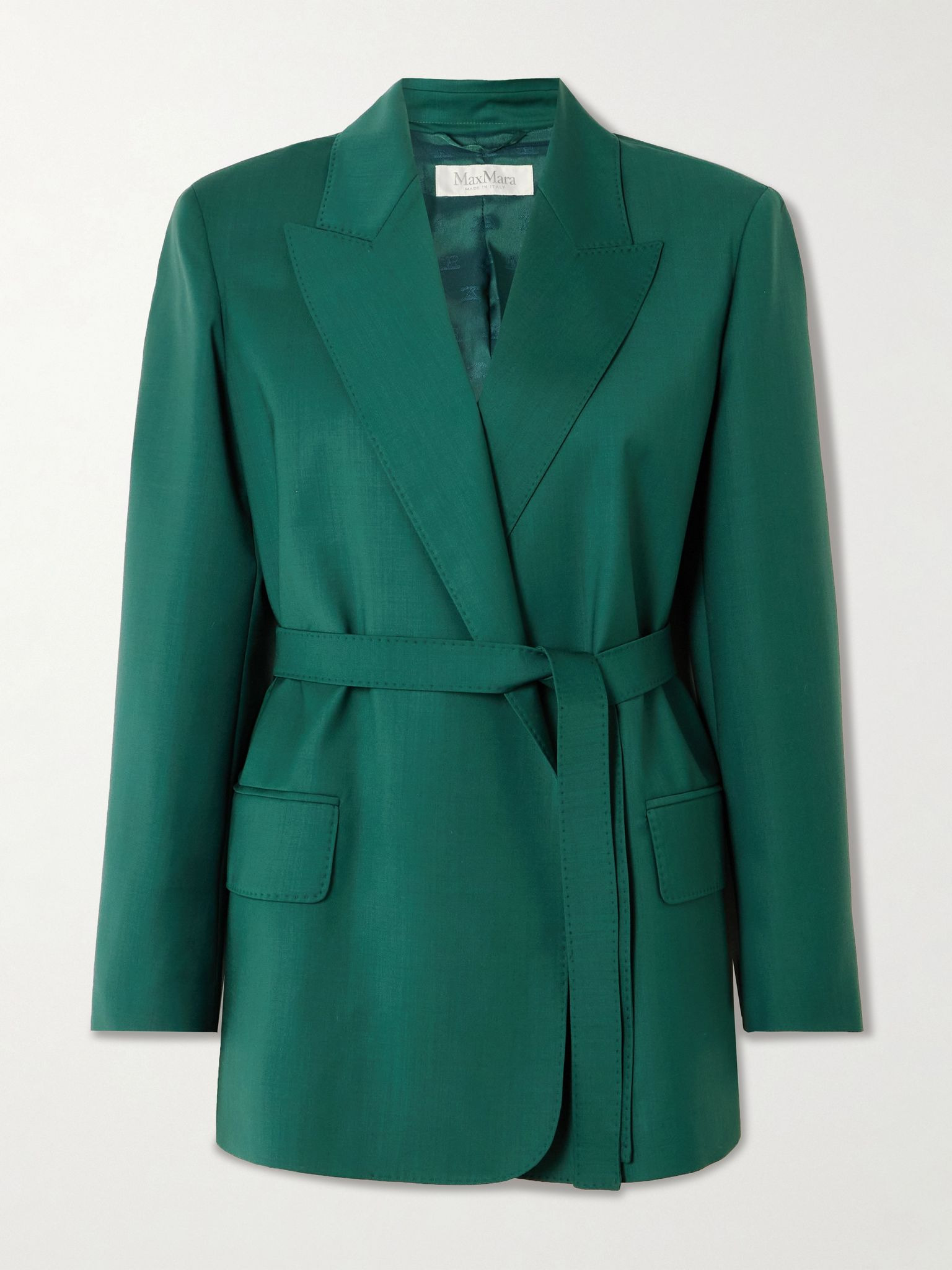 Talento belted wool-canvas blazer Dark green - 1