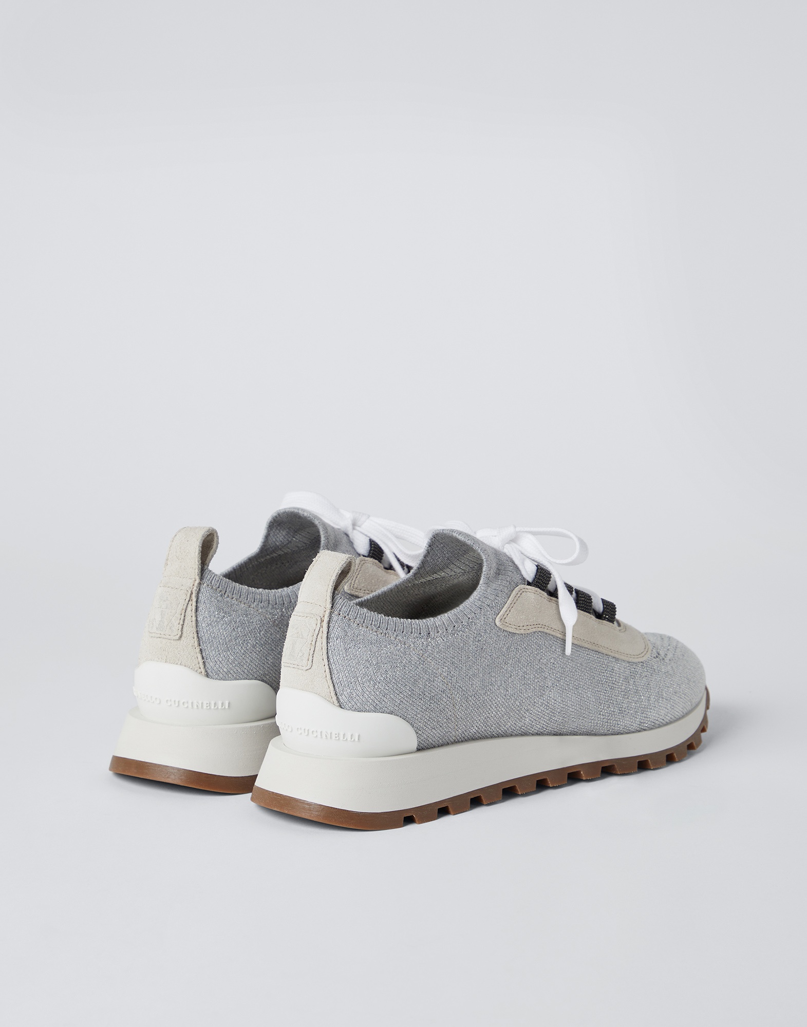 Cotton Knit Sneakers in Grey - Brunello Cucinelli