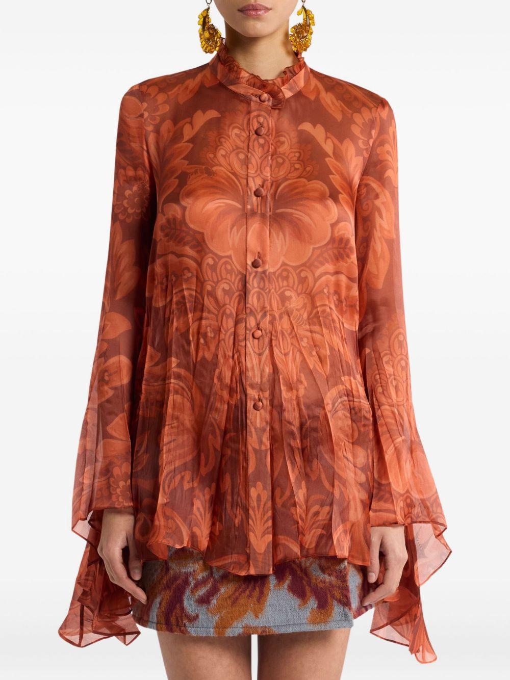 pleated floral-print shirt - 3