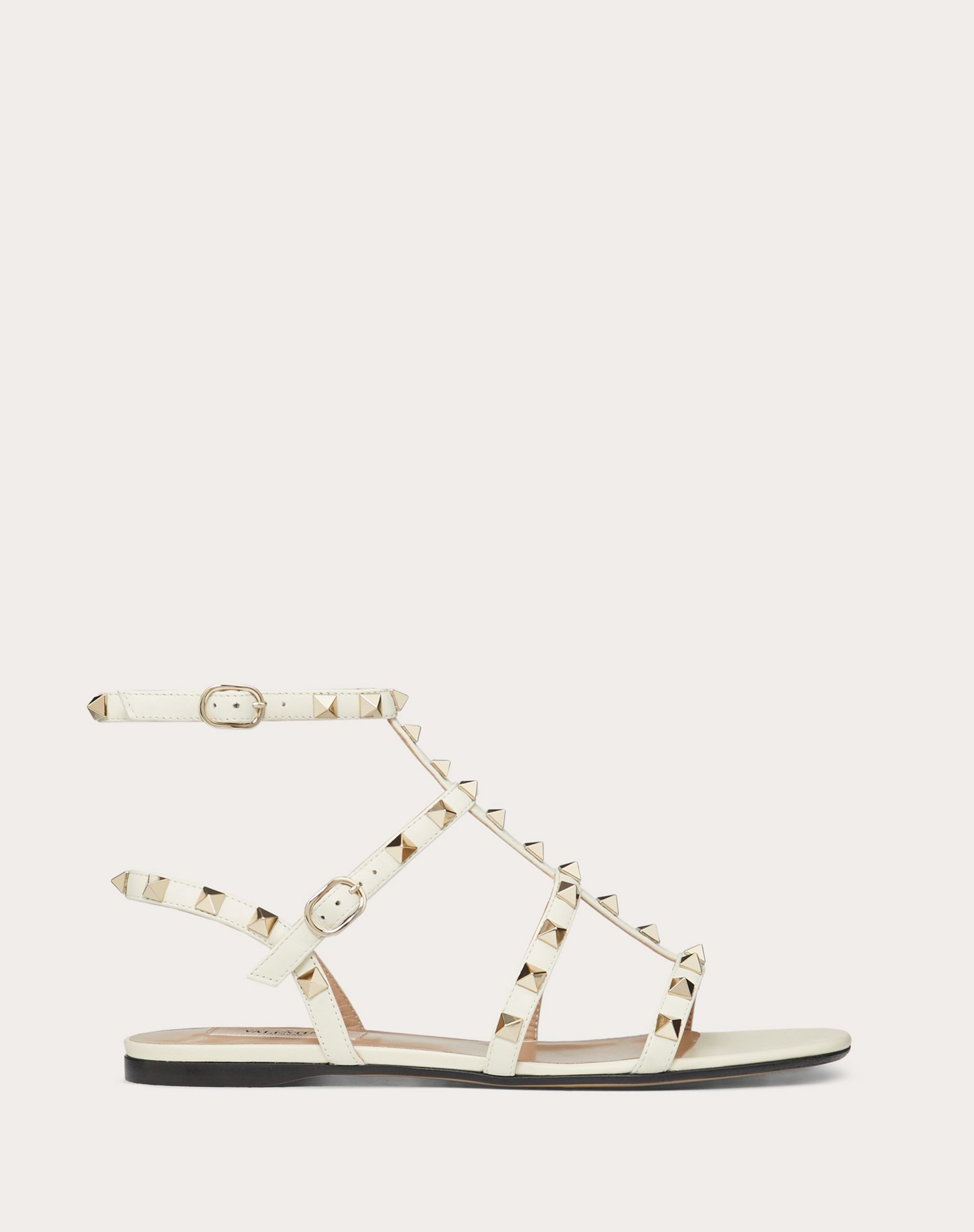 Rockstud Calfskin Ankle Strap Flat Sandal - 1