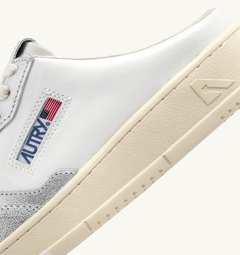 MEDALIST MULE SNEAKERS IN WHITE AND SILVER LEATHER 6