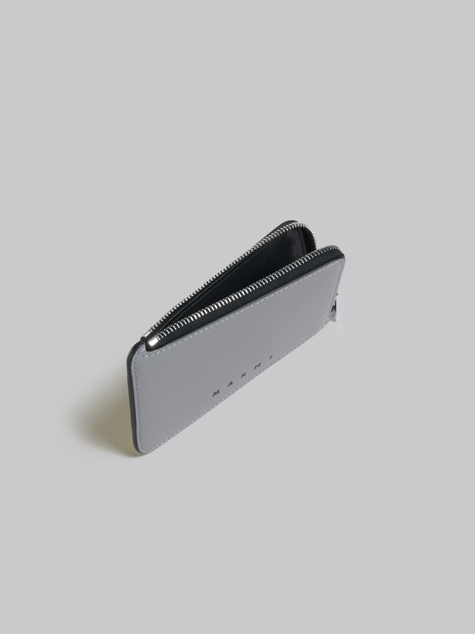 DARK GREY AND CREAM SAFFIANO LEATHER ZIP-AROUND CARD CASE - 2