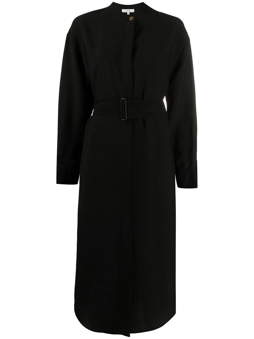 belted long sleeve midi shirt dress - 1