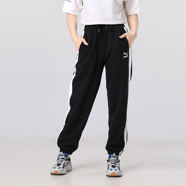 (WMNS) PUMA Classics Relaxed Joggers Logo Printing Sports Trousers Black 530282-01 - 3