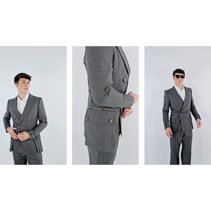 Burberry Charcoal Grey English Fit Wool Tailored Jacket With Cargo Belt Detail - 8