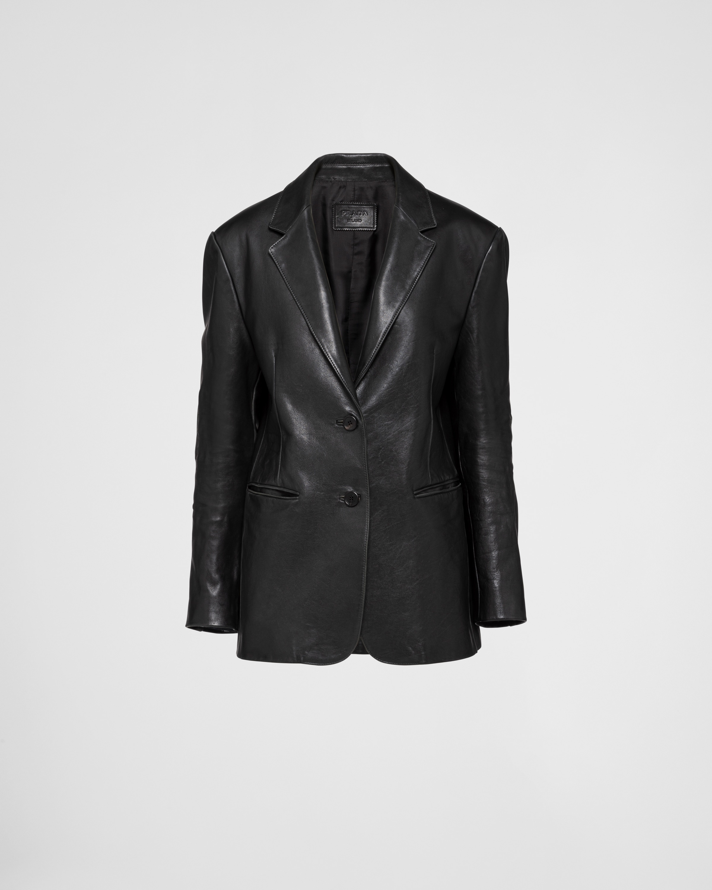 Prada double-breasted leather coat - Black