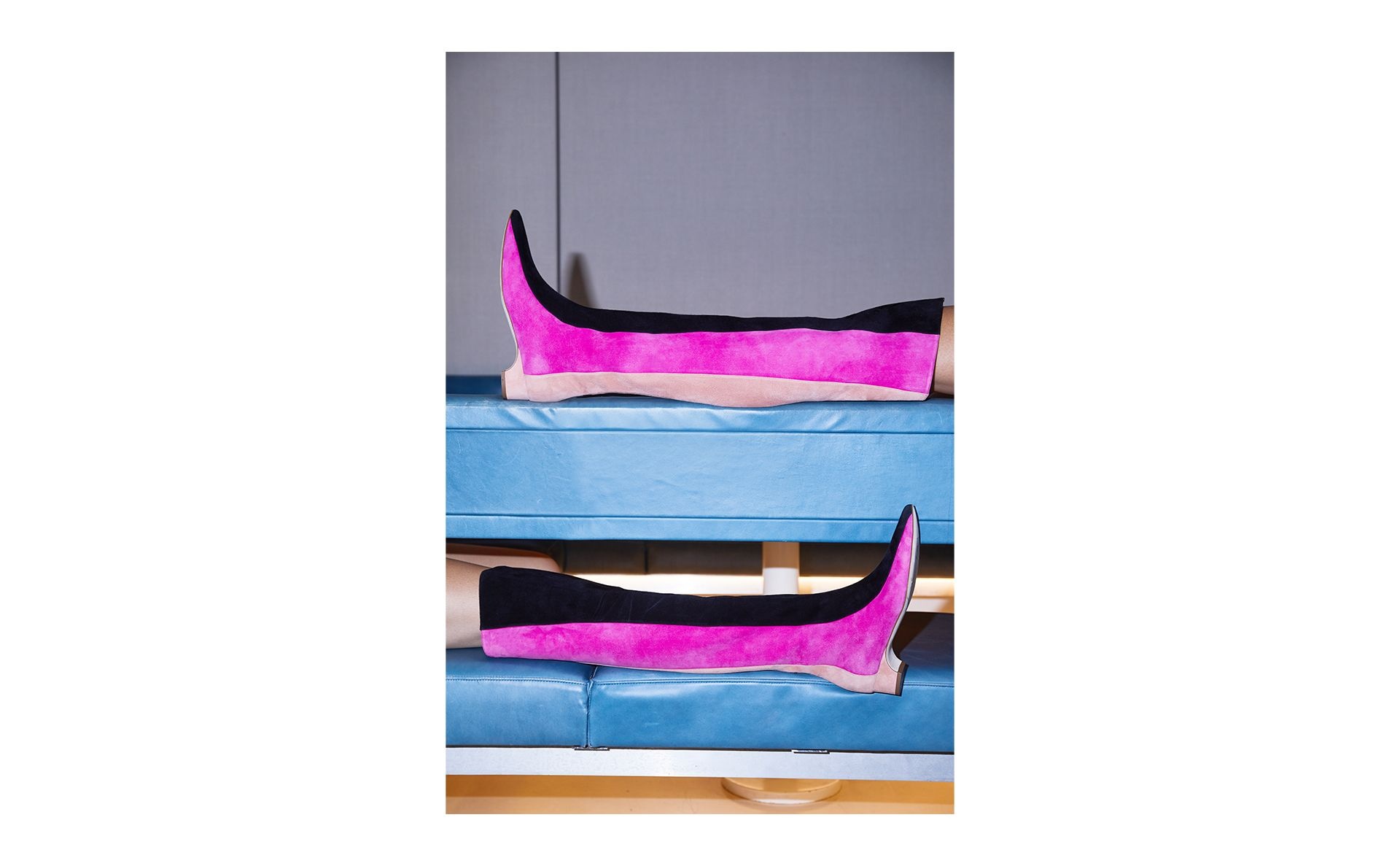 Black, Pink and Beige Suede Thigh High Boots - 5