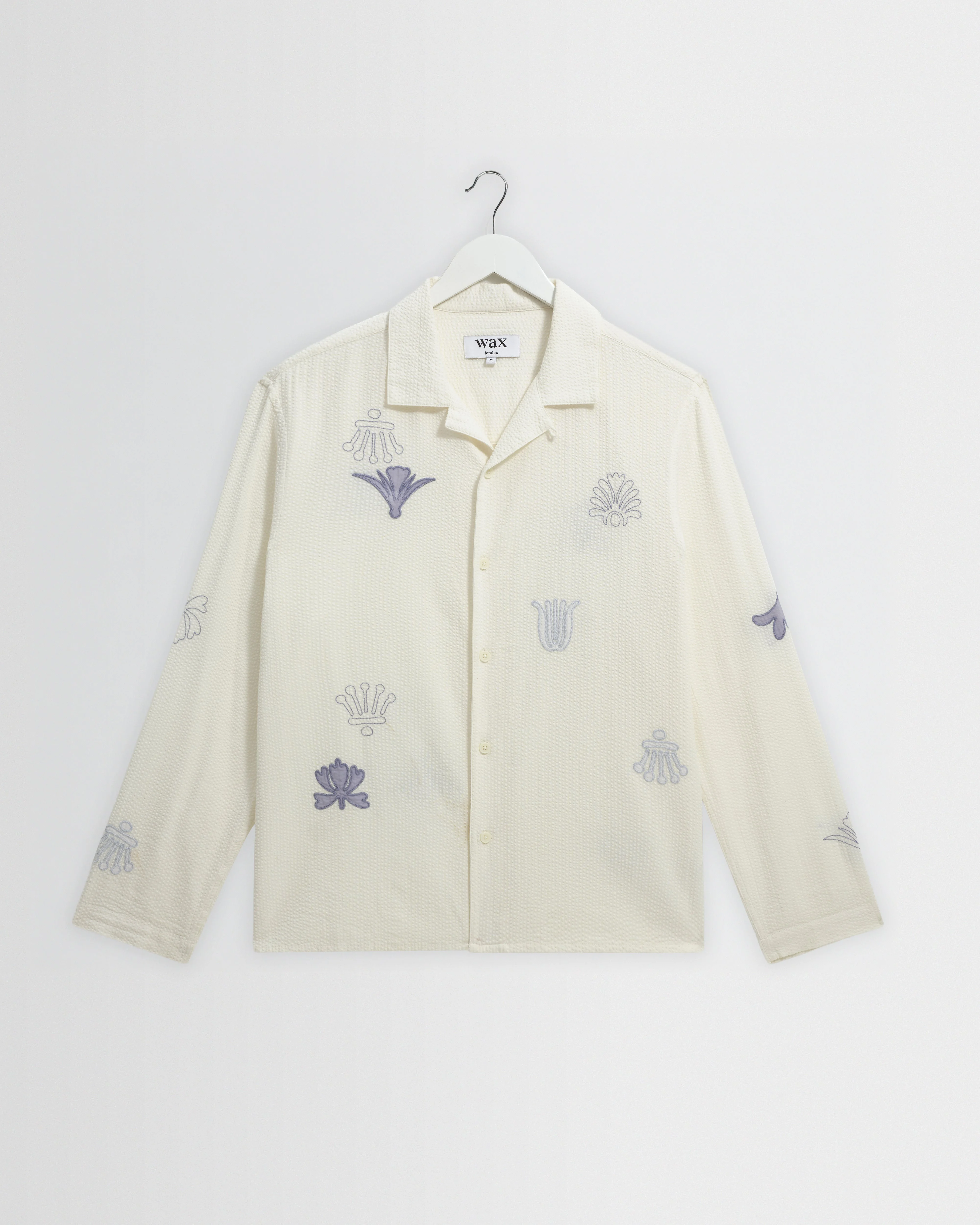 Corey - Ecru And Blue Doodle Cotton-Seersucker Shirt - 1