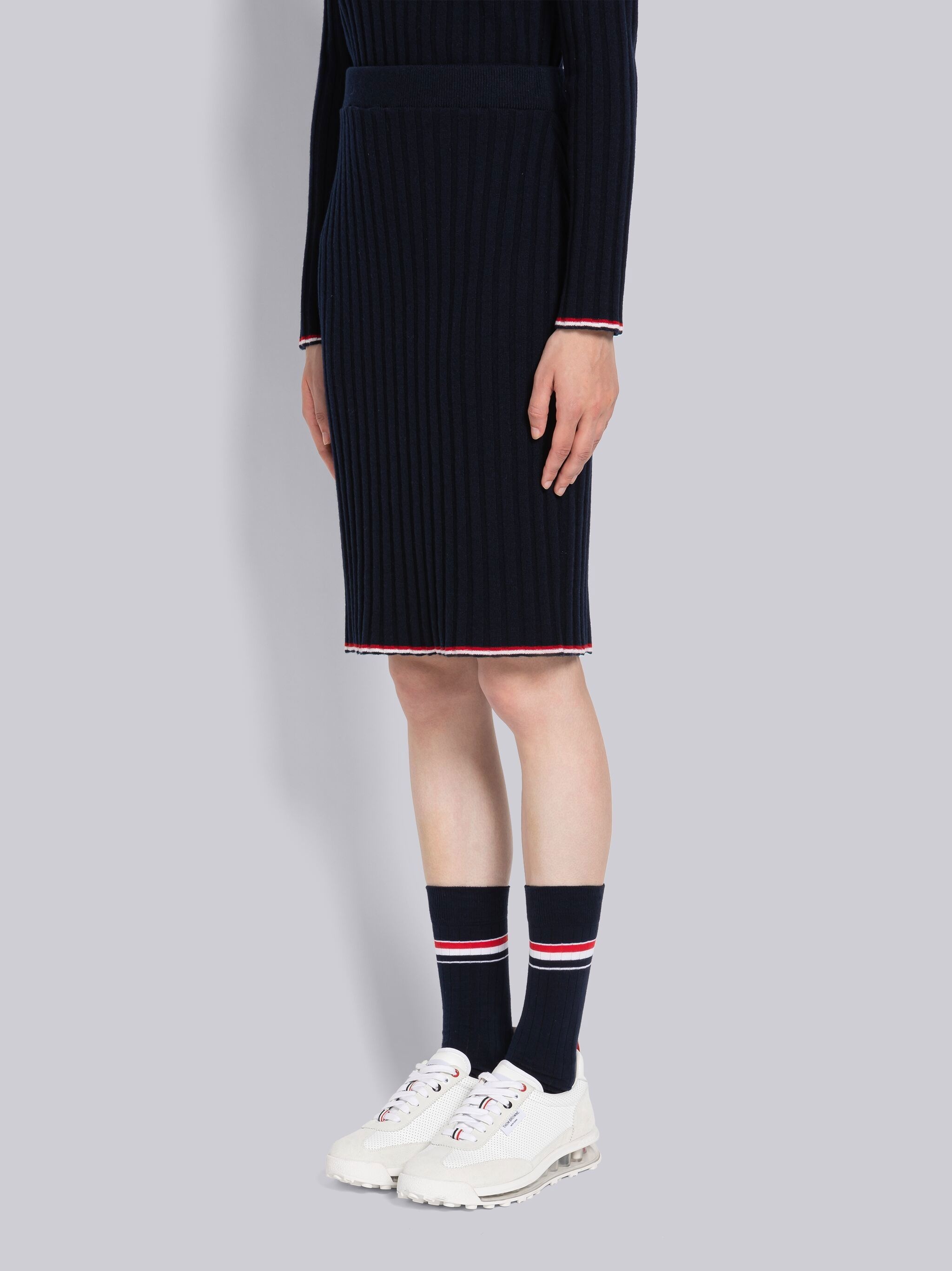 Wide Rib Cashmere Tipping Pencil Skirt - 2