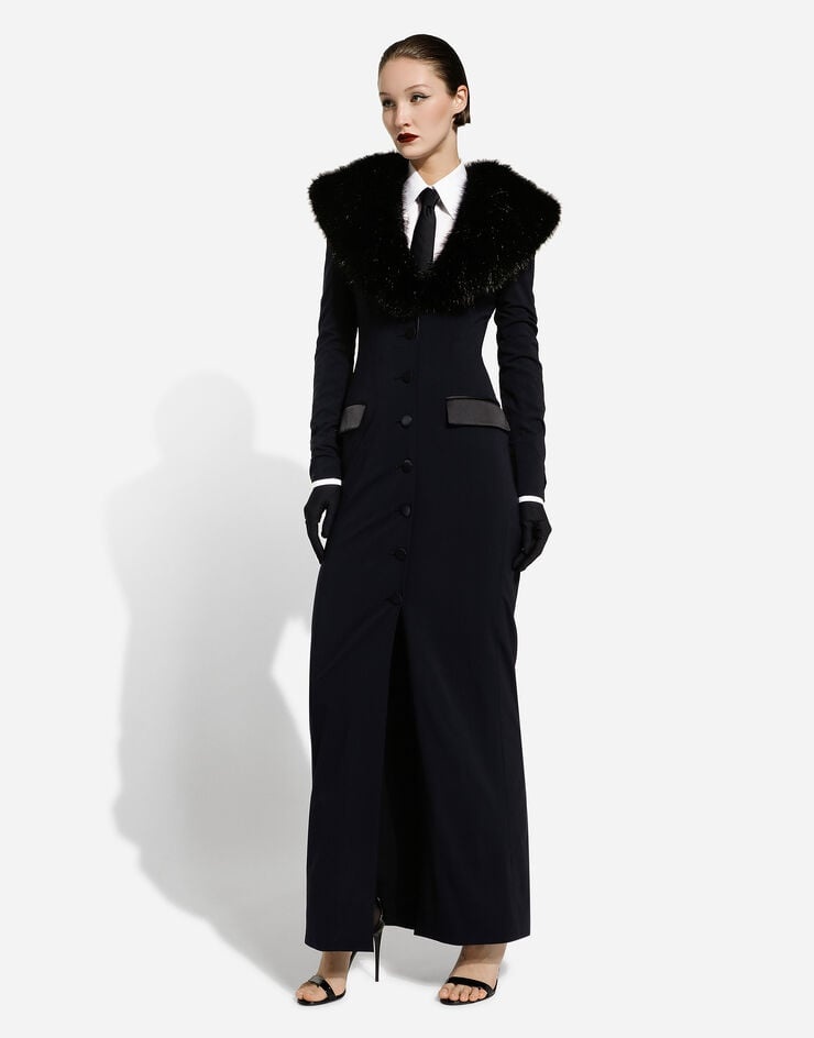Long silk georgette coat with faux fur collar - 3