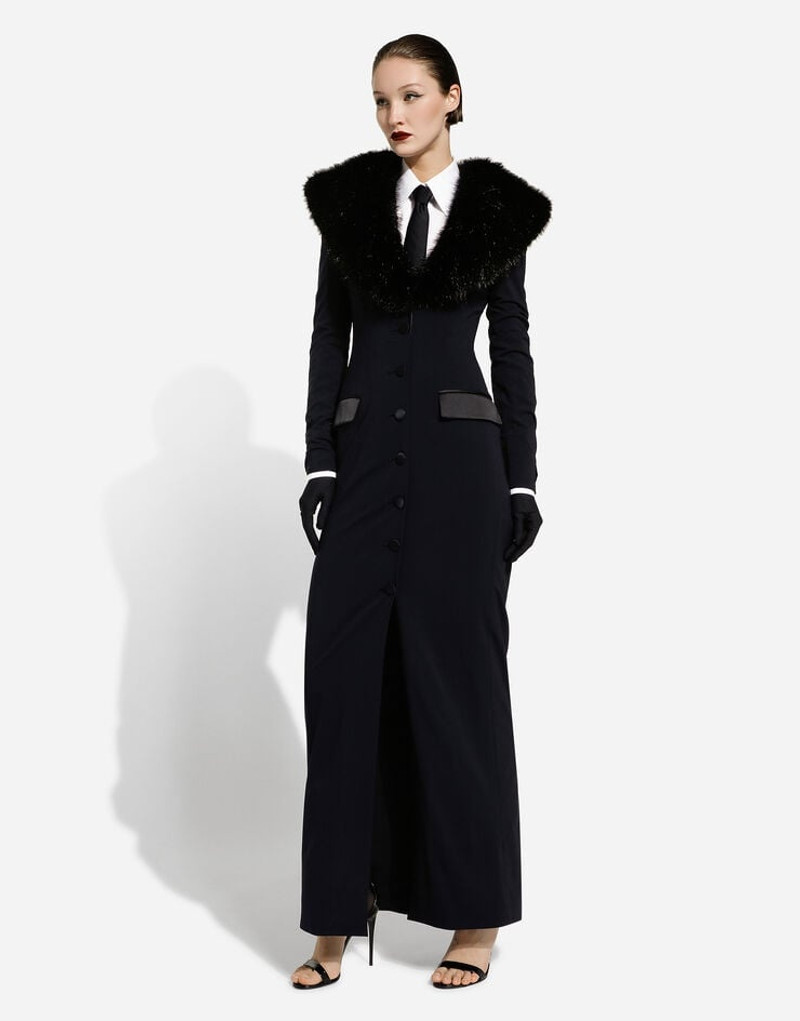 Long silk georgette coat with faux fur collar 3