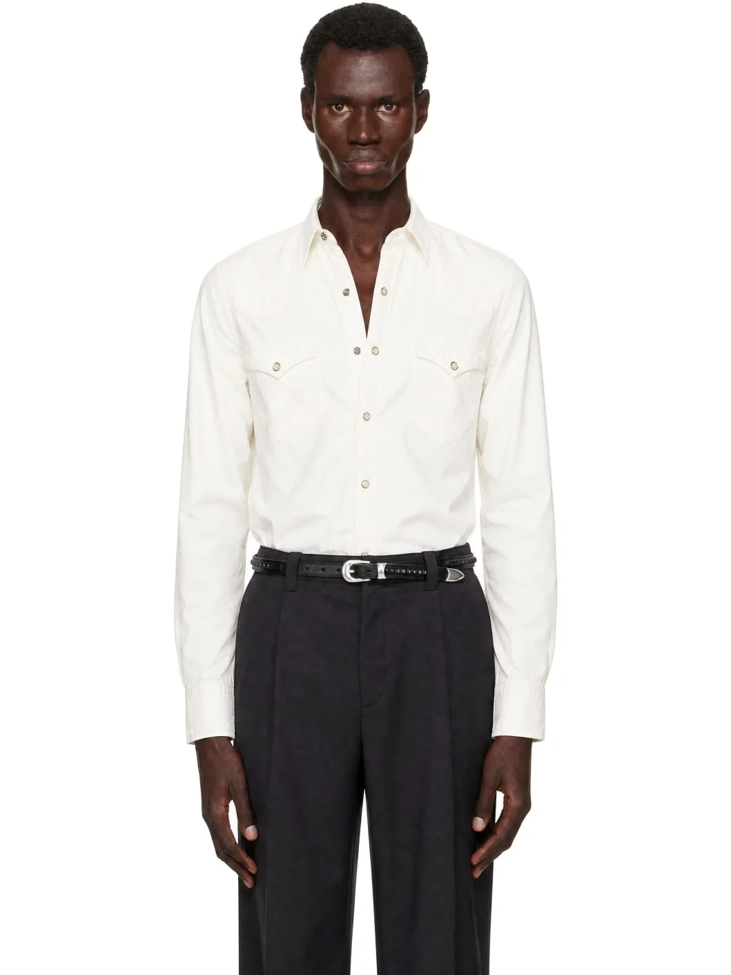White Slim Fit Poplin Western Shirt - 1