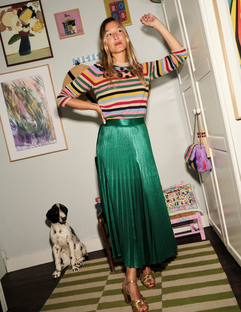 Camilla Metallic Midi Skirt-Malachite 6