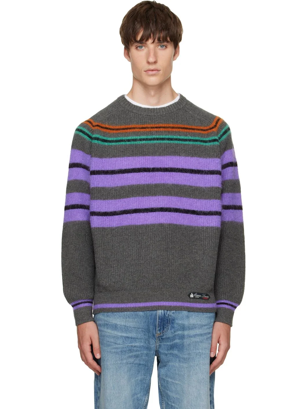 Gray Wool & Cashmere Striped Sweater - 1