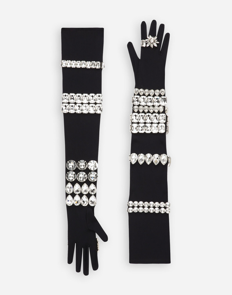 Long jersey gloves with rhinestone embellishment 1