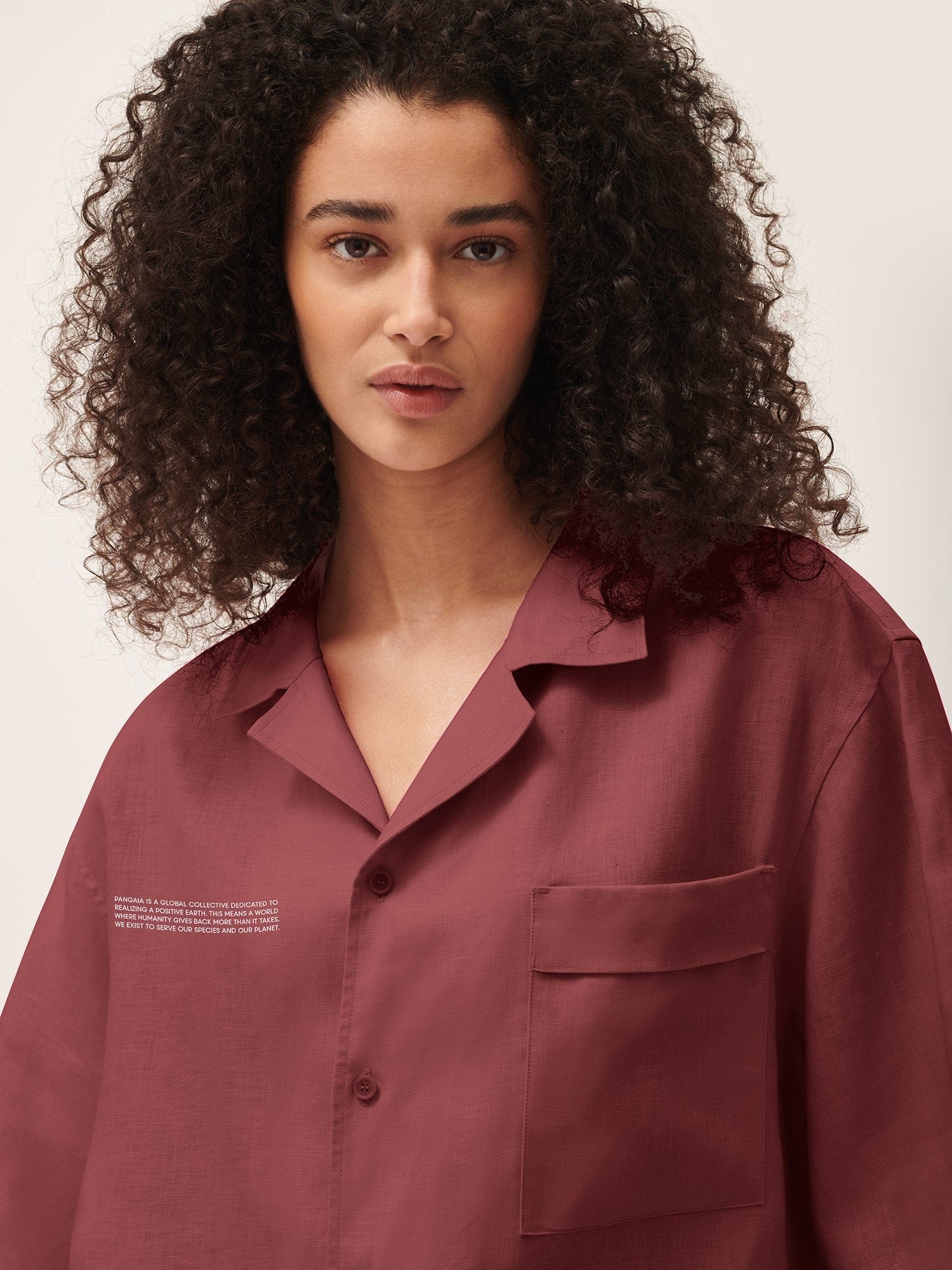 Womens DNA Linen Camp Collar Shirt - Garnet Red - 4