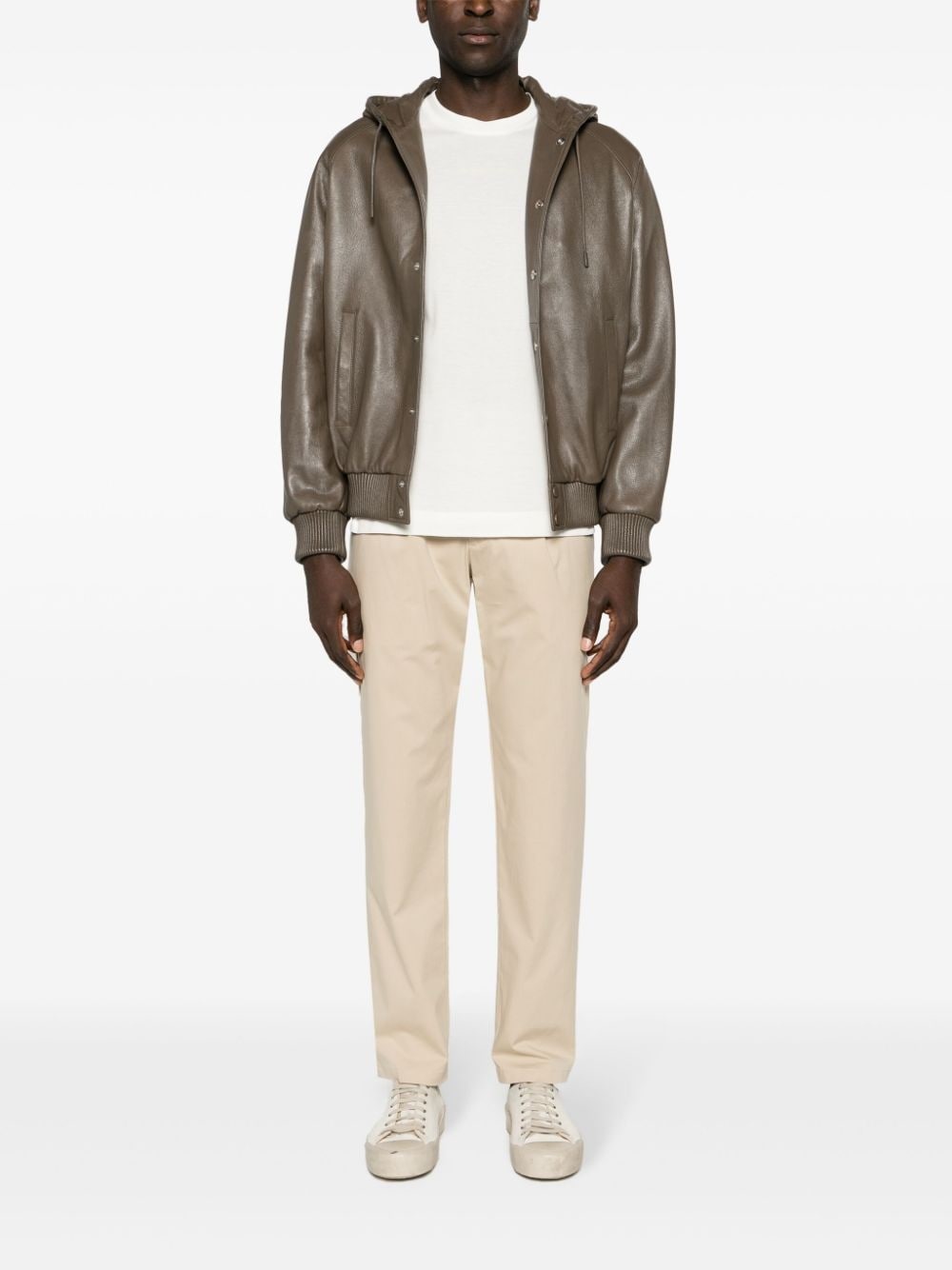hooded leather bomber jacket - 2