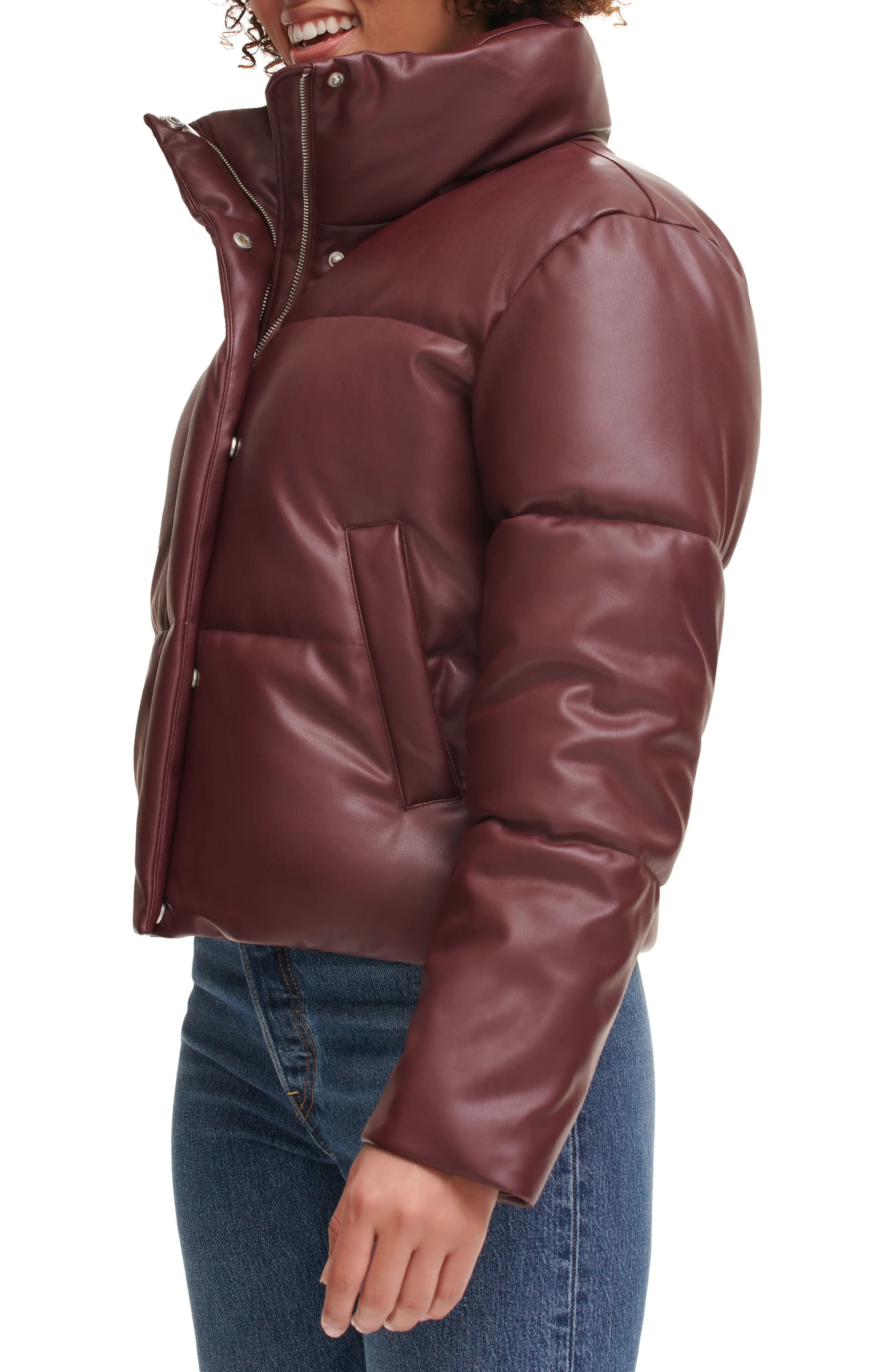 Water Resistant Faux Leather Puffer Jacket - 3