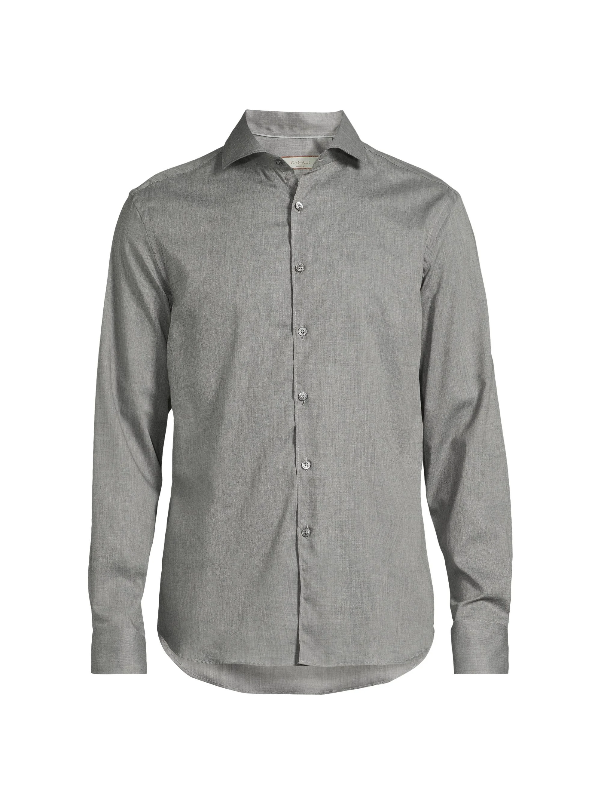 Men's Solid Herringbone Woven Cotton Shirt - Grey - 1