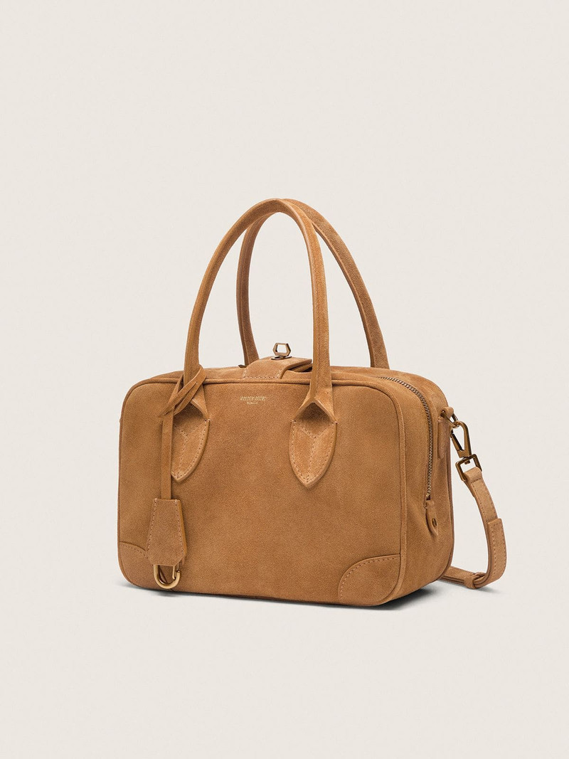 Golden Goose Vita Bag in camel-colored suede with gold details outlook