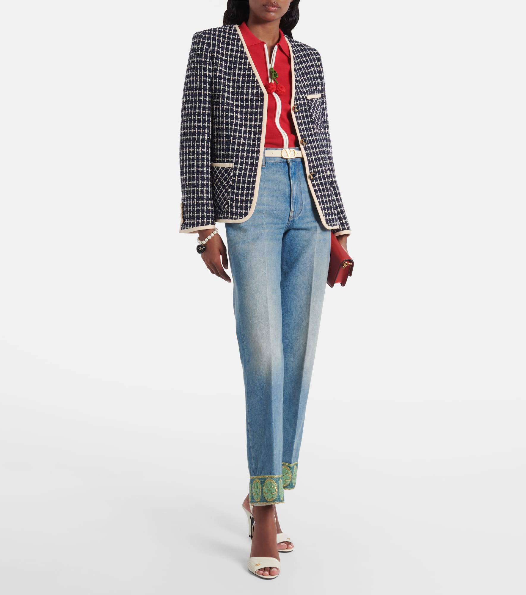 Jacquard-trimmed straight jeans - 2