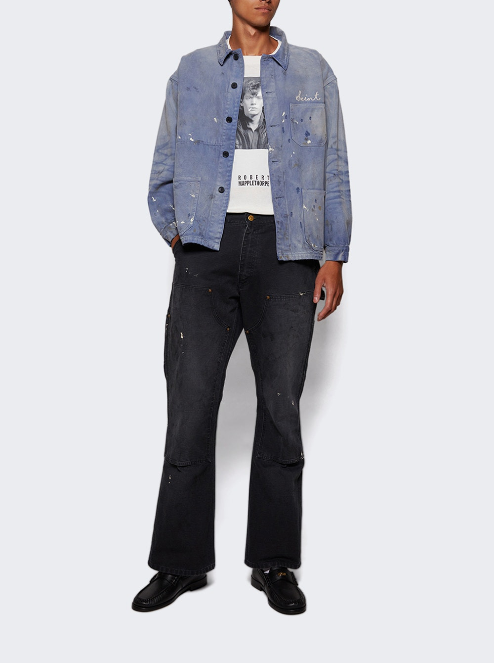 Paint Splatter Overshirt Light Blue - 5