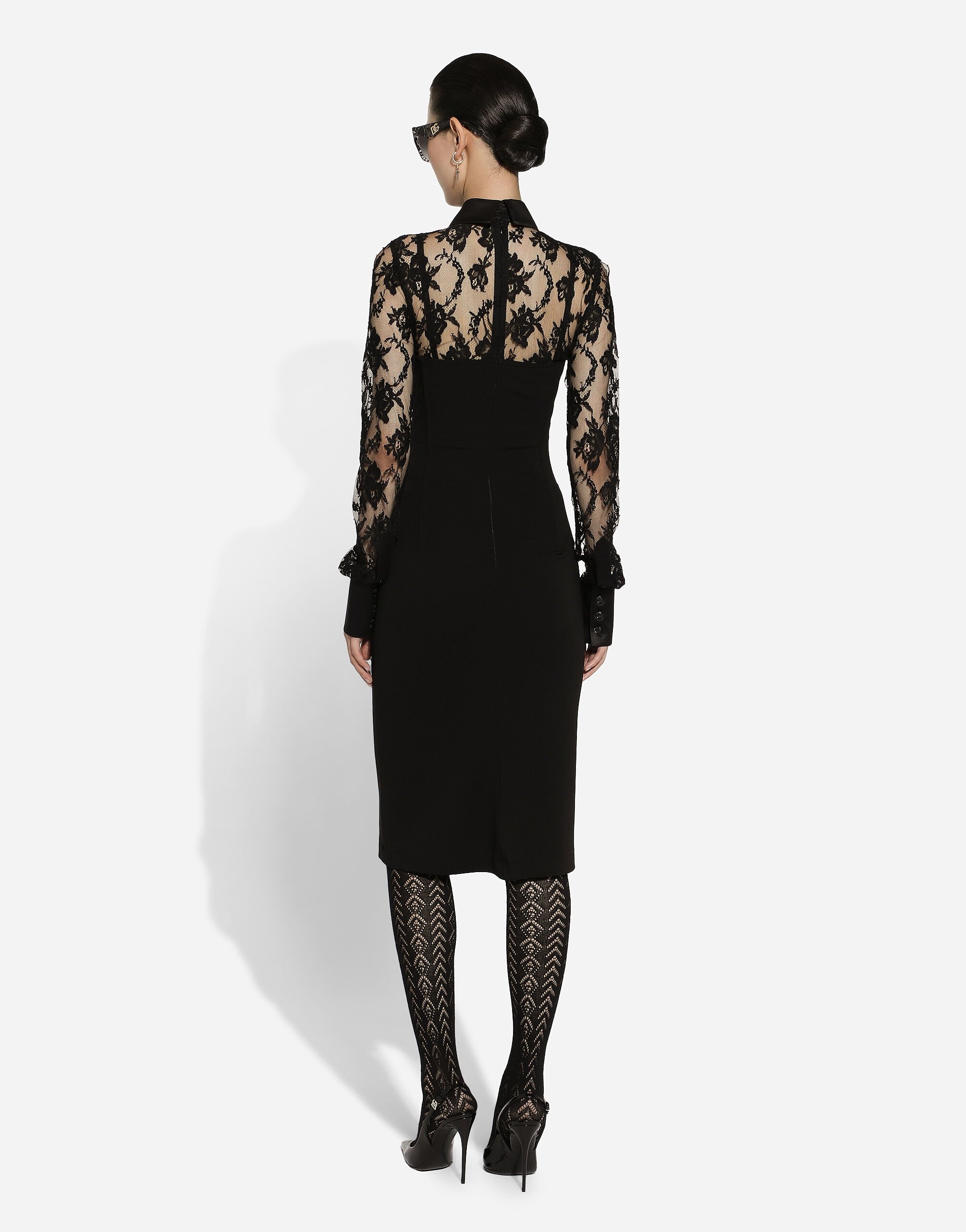 Dolce Gabbana Calf length jersey and lace dress with corset details REVERSIBLE