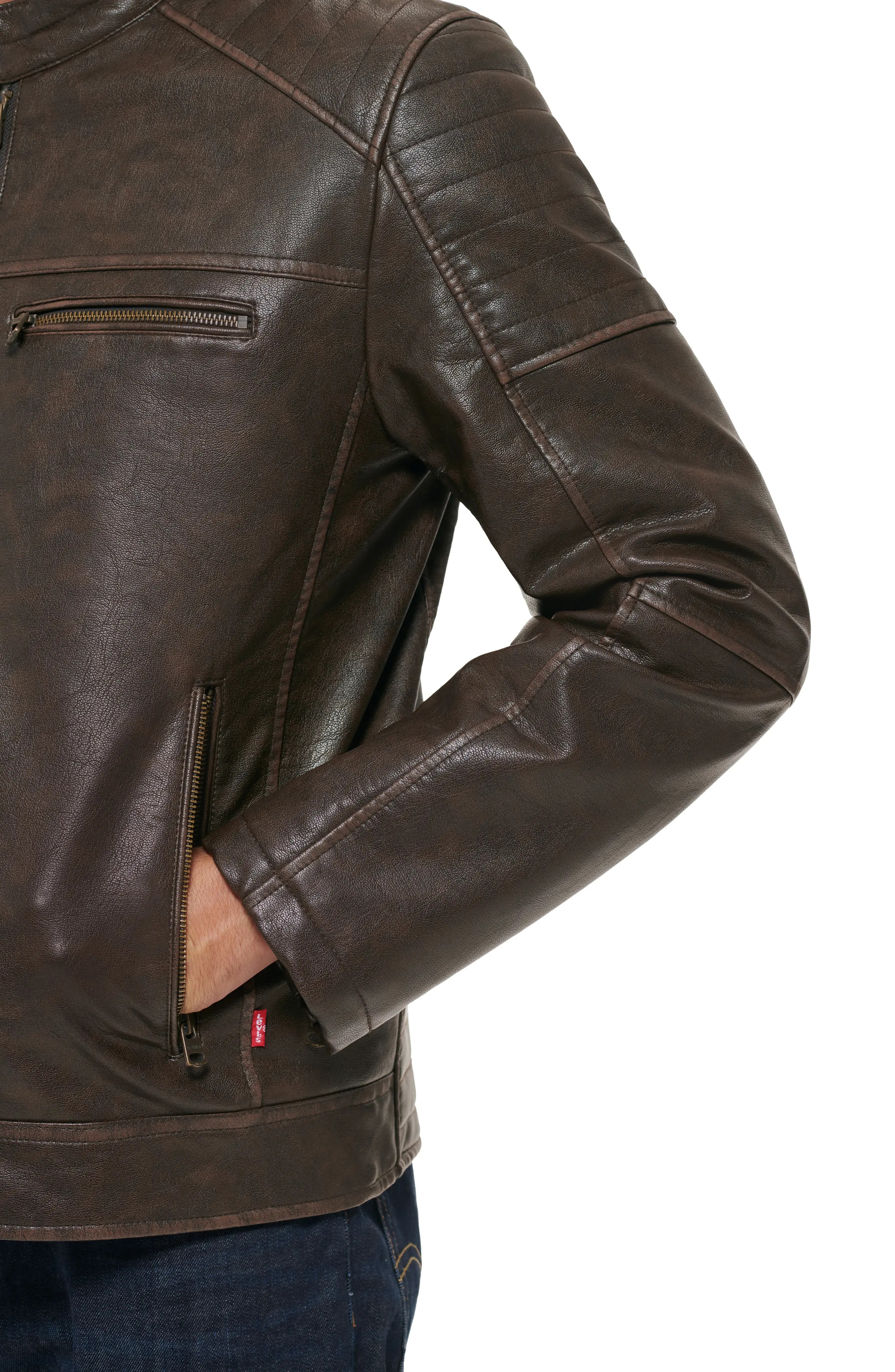 Faux Leather Hooded Moto Racer Jacket - 3