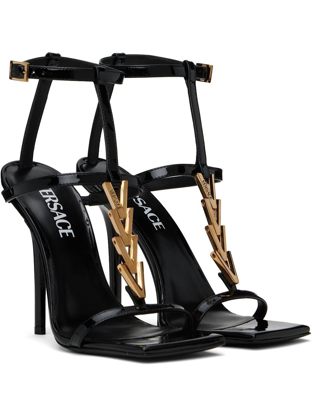 Black V2025 Chain Patent 105 mm Heeled Sandals - 4