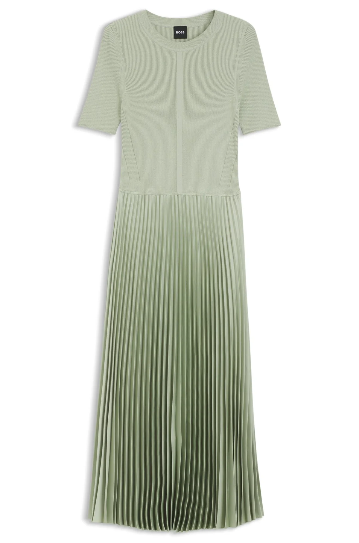 MIXED-MATERIAL DRESS WITH PLEATED SKIRT - 1