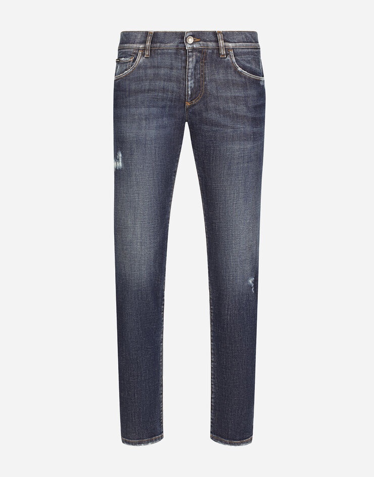 Mid blue skinny stretch jeans with abrasions - 3