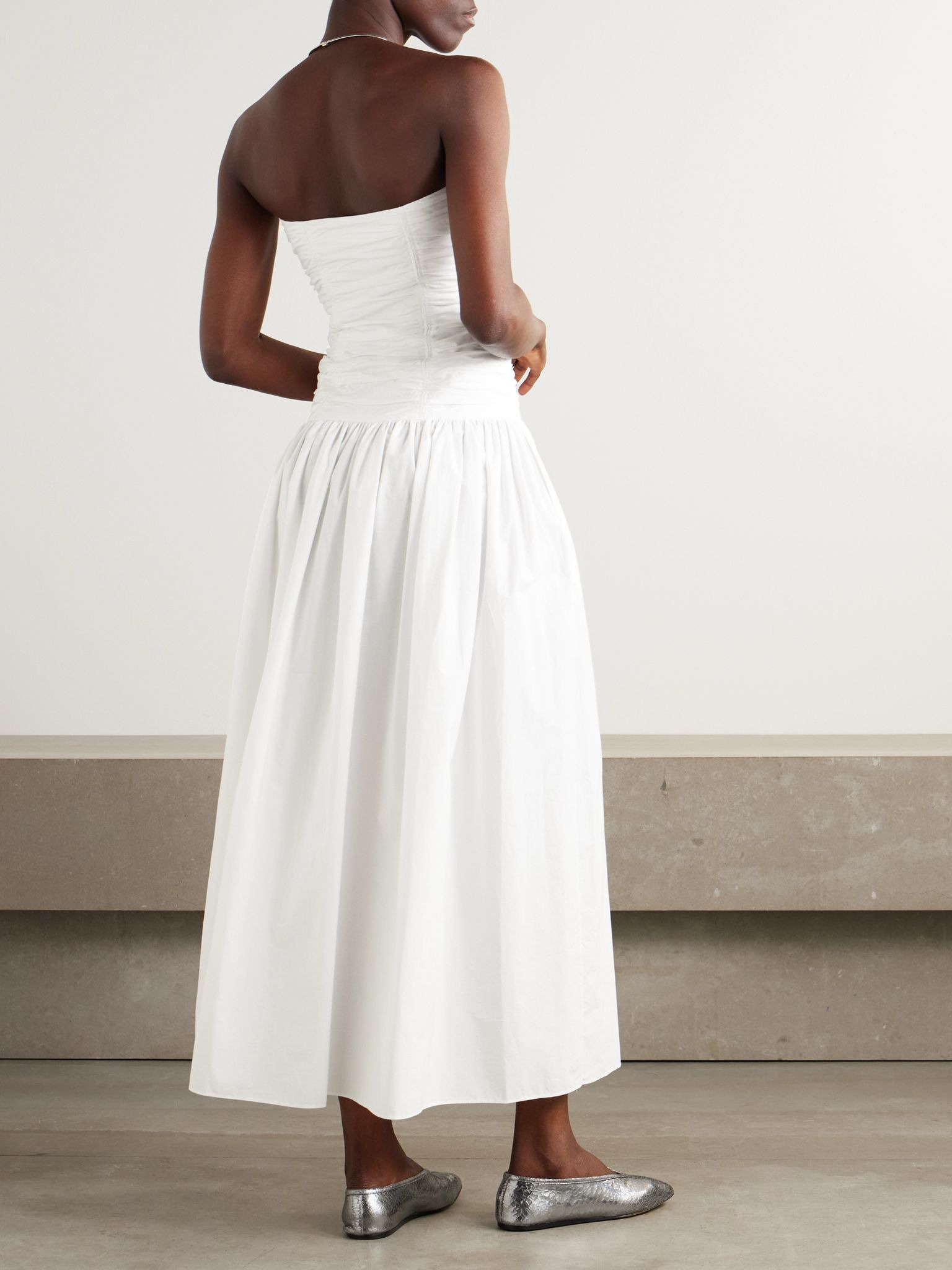 Strapless organic cotton-poplin maxi dress White - 3