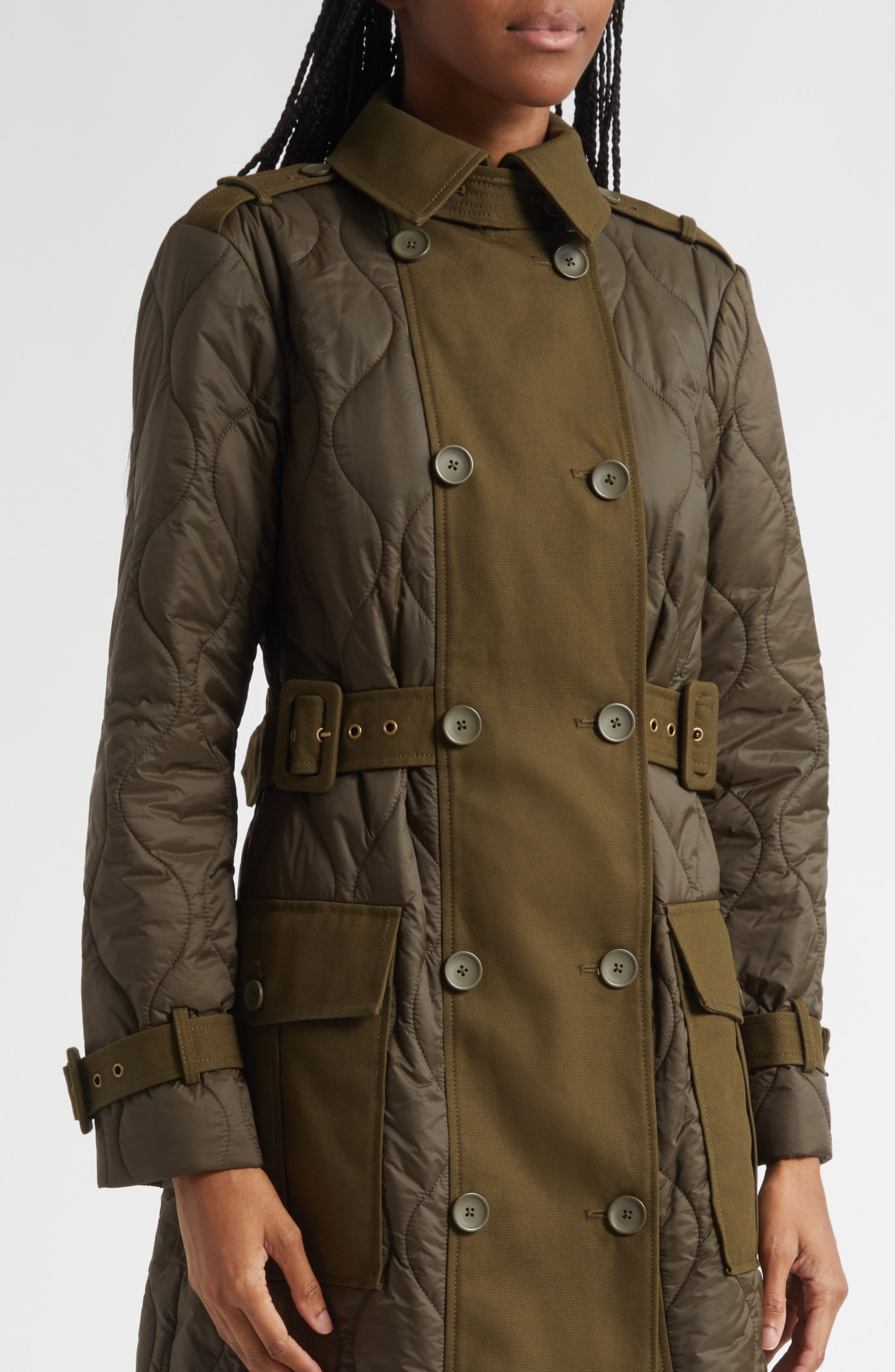 Veronica Beard Newberry Quilted Mixed Media Coat in Cypress at Nordstrom - 4