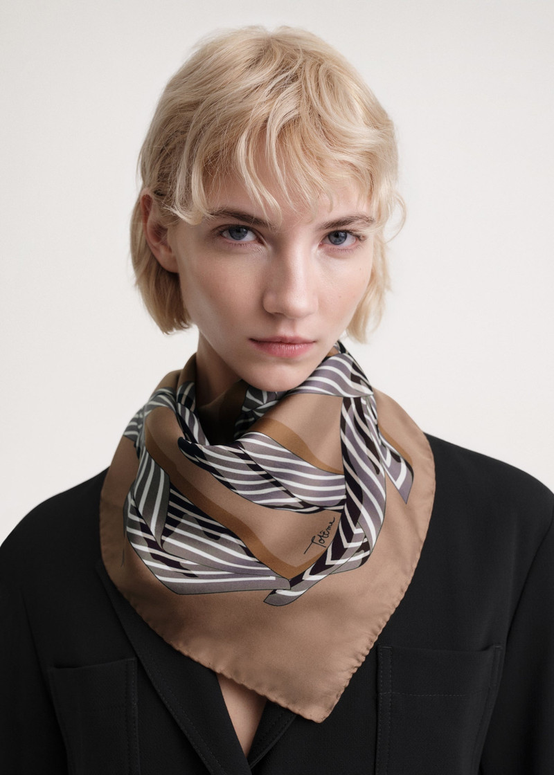TOTEME Knotted monogram silk scarf brown outlook