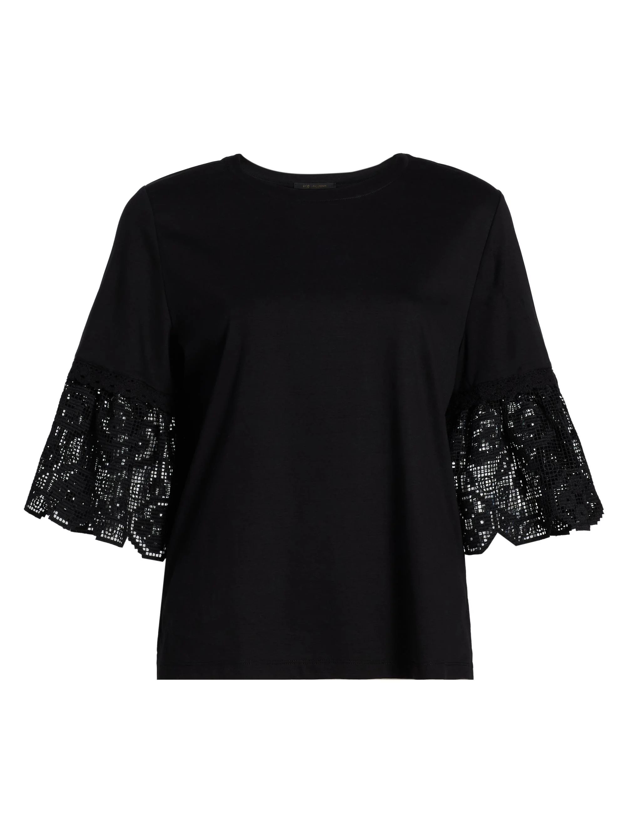 Women's Amanda Lace-Trimmed Cotton T-Shirt - Black - 1