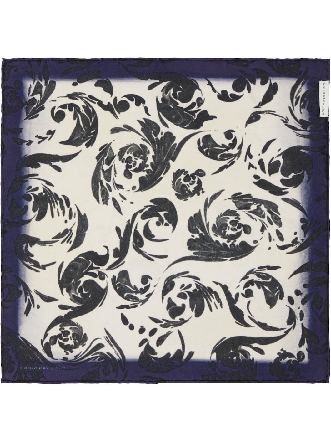 Off-White & Navy Silk Pocket Square - 2