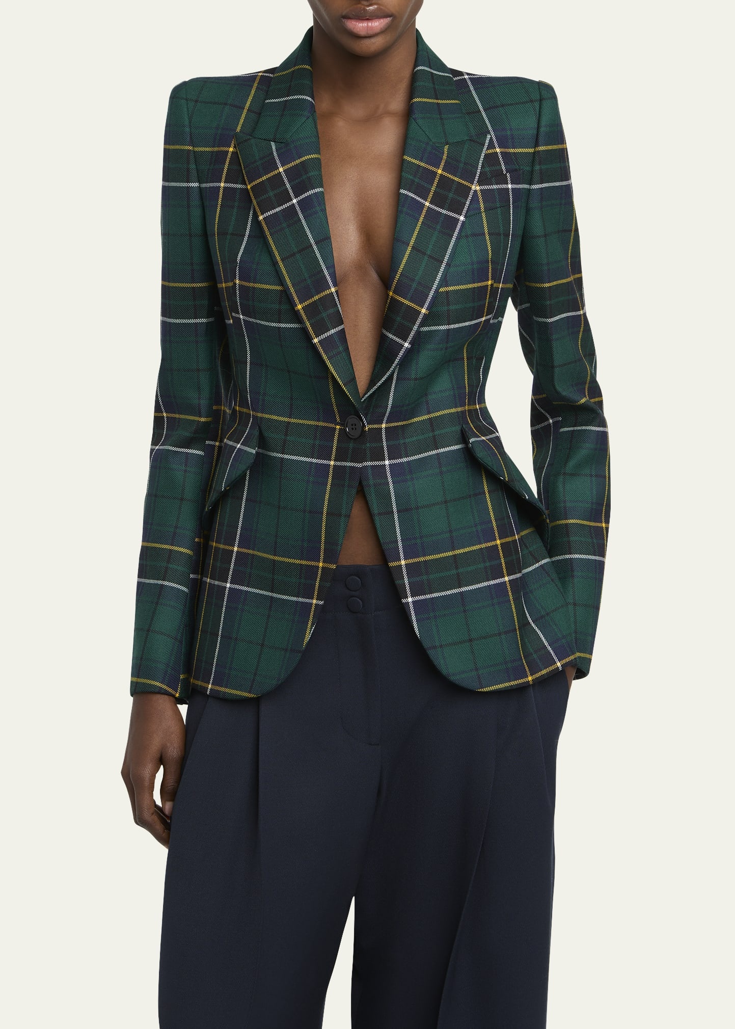 Tartan Single-Breasted Blazer Jacket - 4