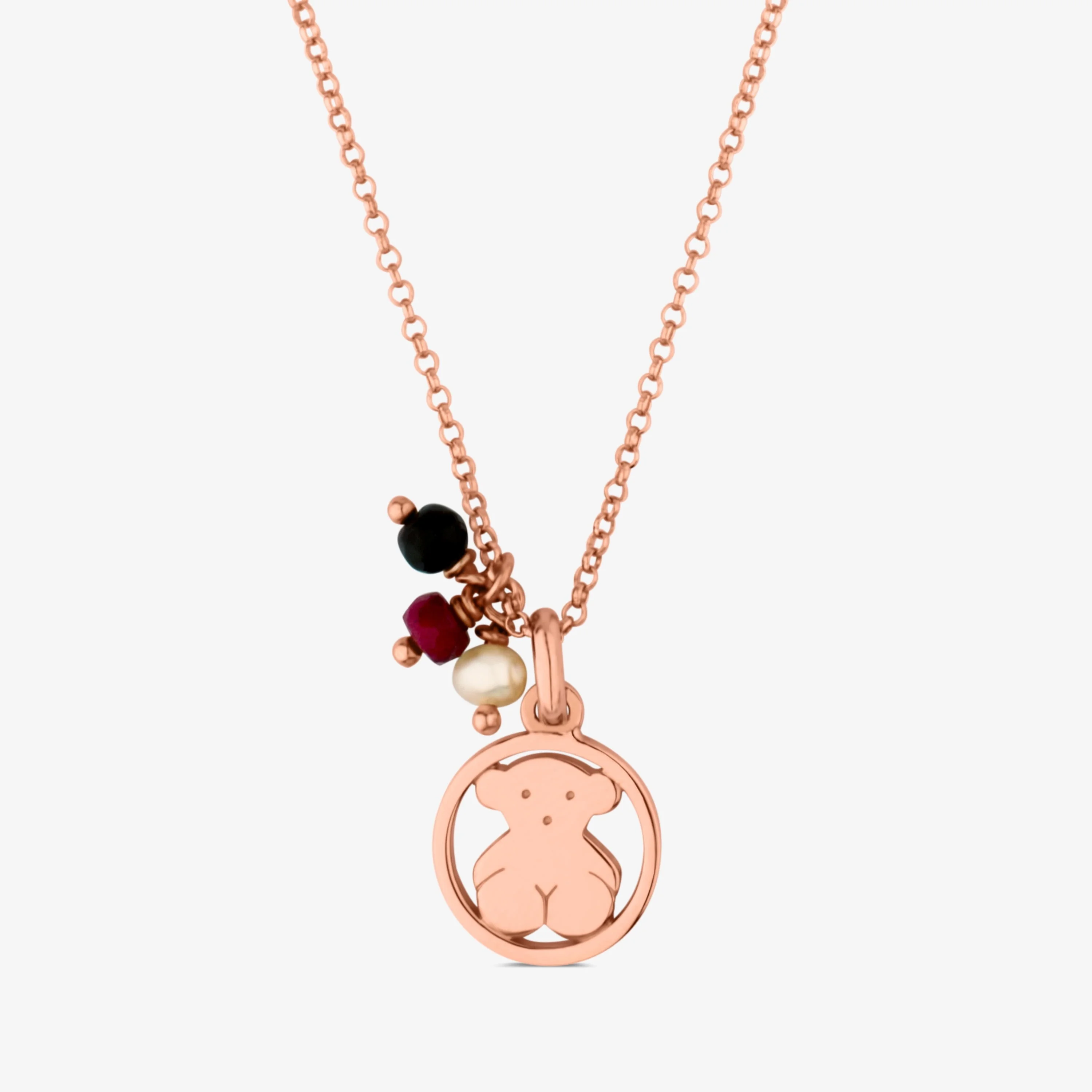 Rose 18K gold vermeil Camille Necklace with Onyx, Ruby and Pearl - 1