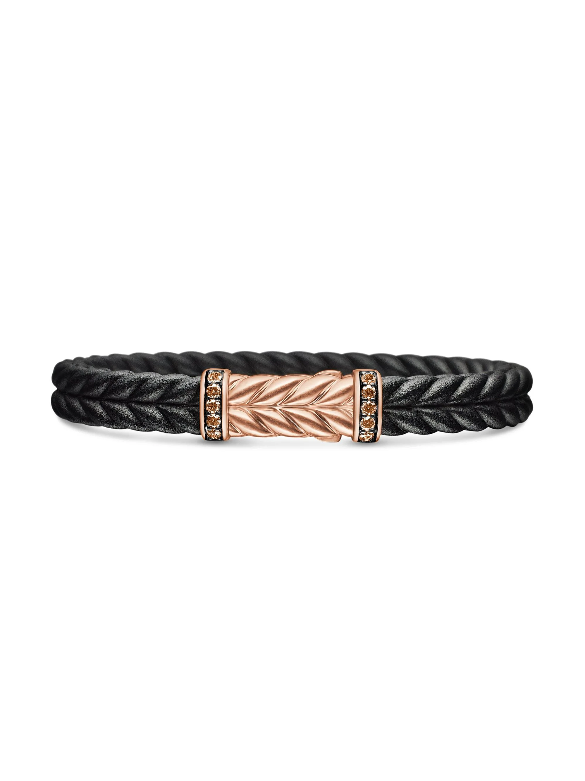 Men's Chevron Bracelet in Black Rubber - Cognac Diamond - 1