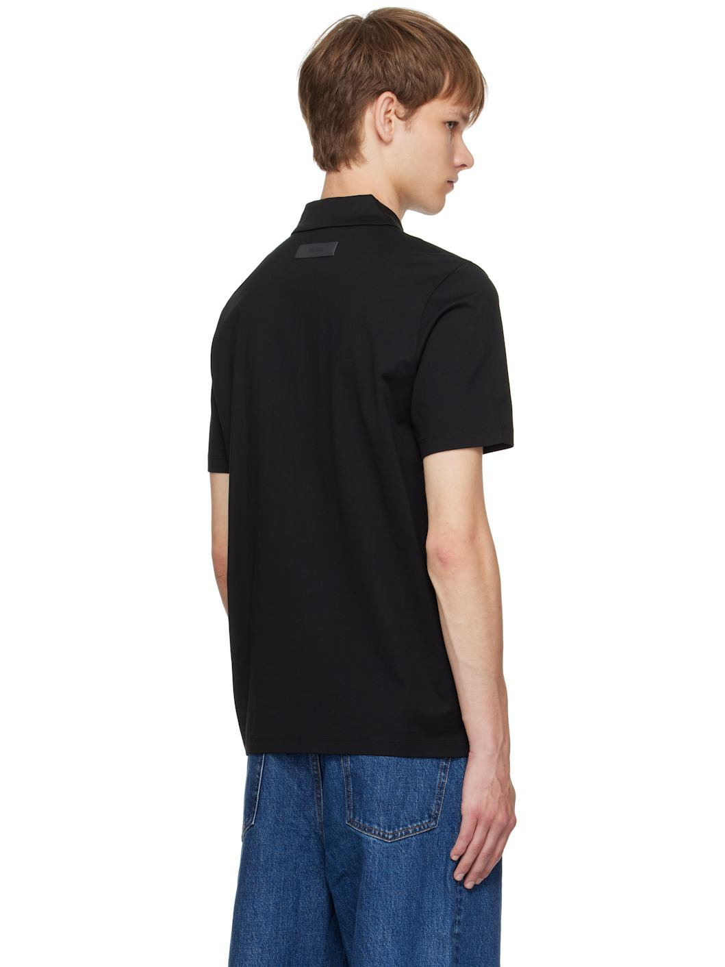 Black Slim-Fit Mercerized Cotton Polo - 3